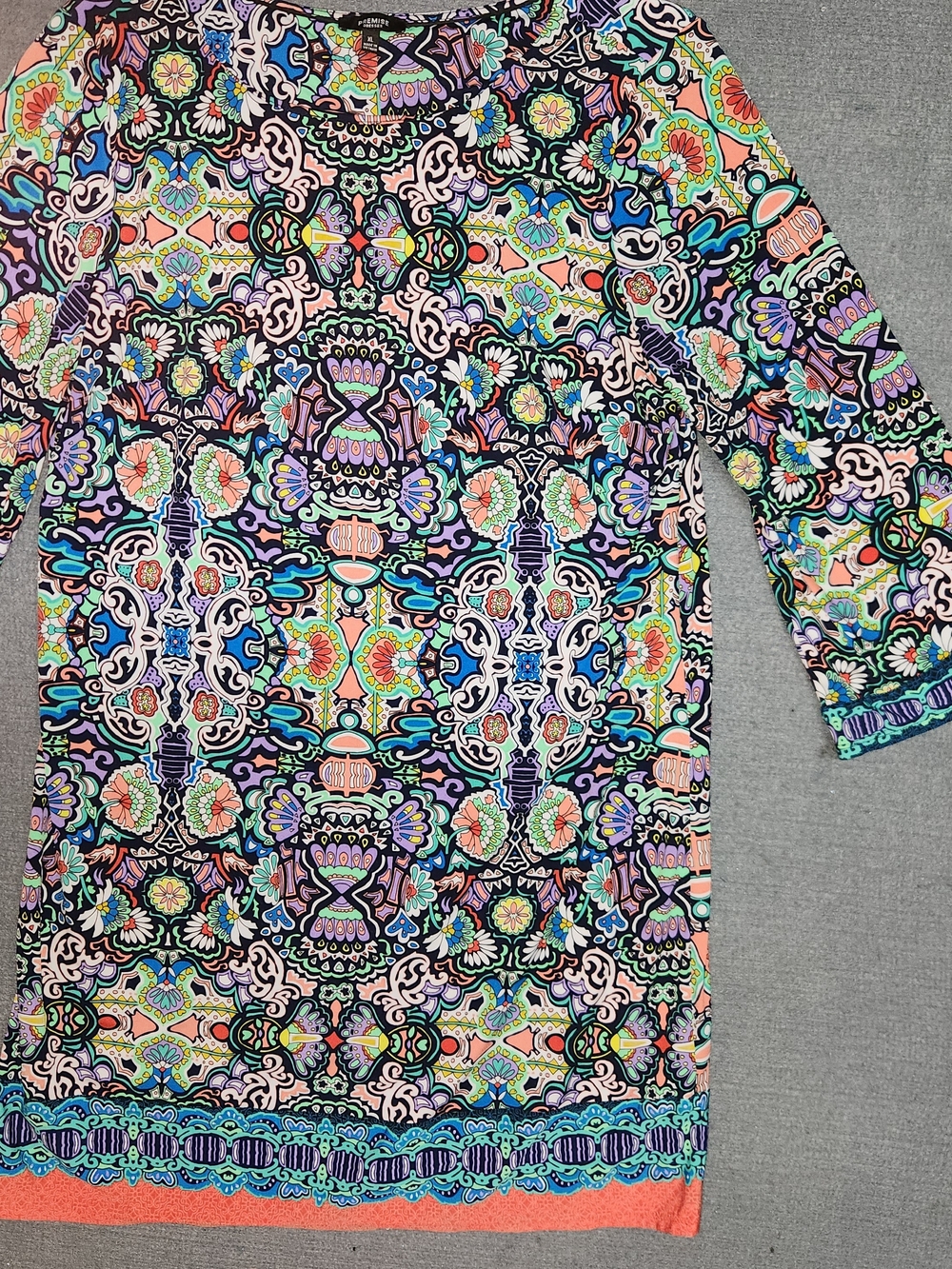 Women’s Long Sleeve Multicolor Patterned Dress - Vibrant Floral Mosaic #399